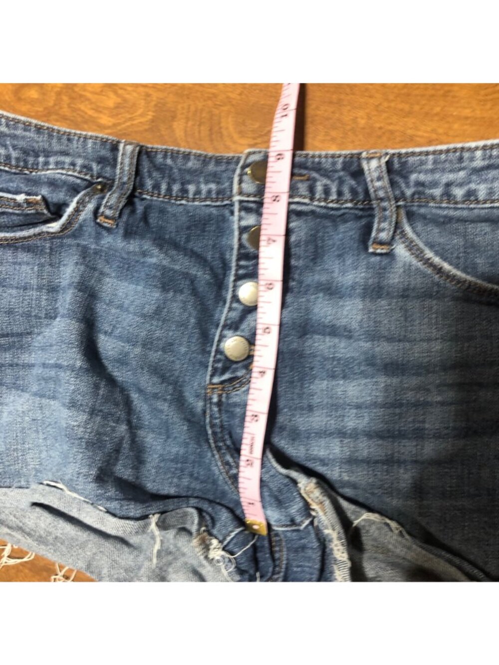 Universal Thread High Rise Shortie Jean Shorts Button Fly Denim Raw Hem Distress - Picture 8 of 9